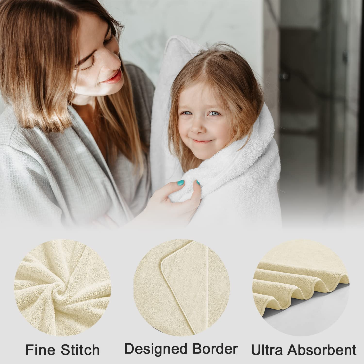 Smuge 4 Pack Oversized Bath Towel Set (35 x 70 in,Cream) Ultra Soft Plush Bathroom Towels 700 GSM Highly Absorbent Quick Dry Bath Sheets Towels for Spa Hotel Gym