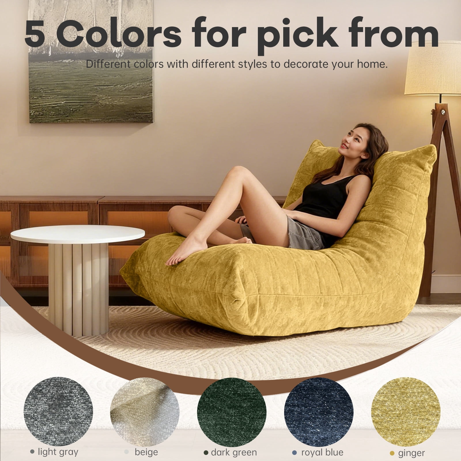 Leumius Bean Bag Chair,L-Shaped Memory Foam Bean Bag Sofa for Adults,Beanbags Lazy Sofa for Bedroom, Living Room, Office and Home,Yellow