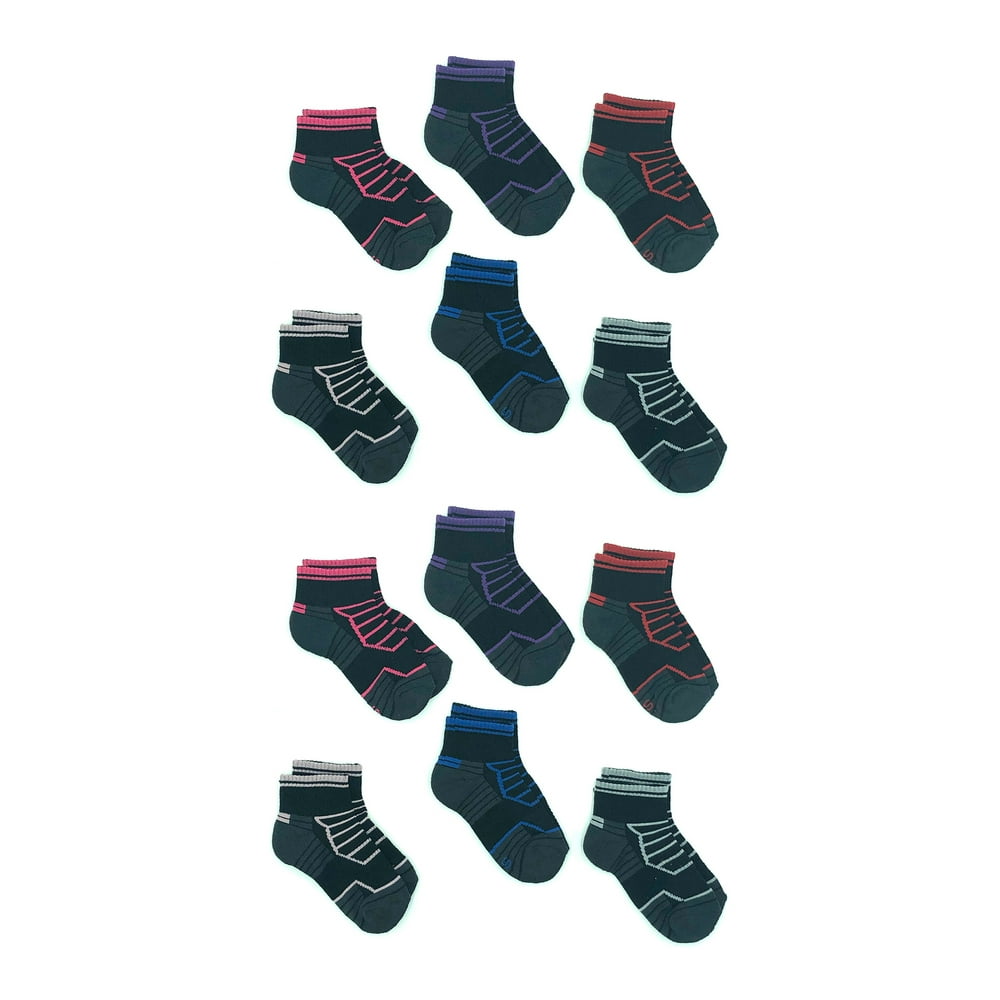 Athletic Works - Athletic Works Girls Ankle Socks 12-Pack, Sizes S-L ...