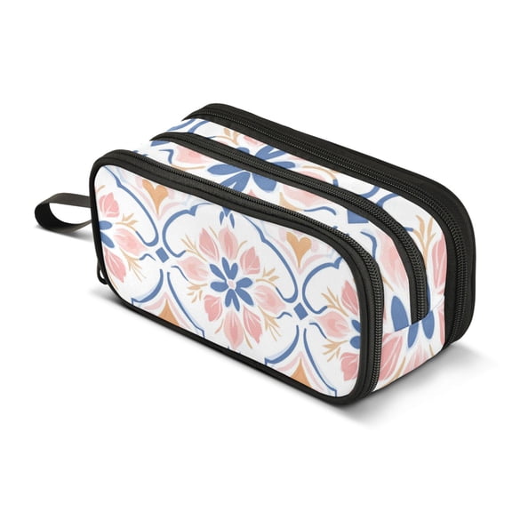 FORMRS Pencil Case with 3 Compartments Zipper Pouch, Elementary School Level and up, Pink Mosaic Pattern