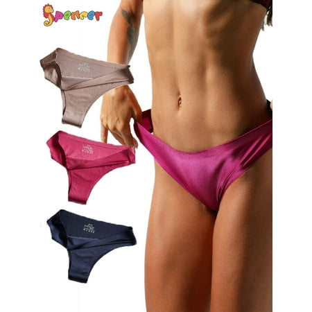 

Spencer 3 Pack Women s Ice Silk G-string Briefs Panties Sexy Seamless Knickers Thongs Invisible Underwear Lingerie Size XL