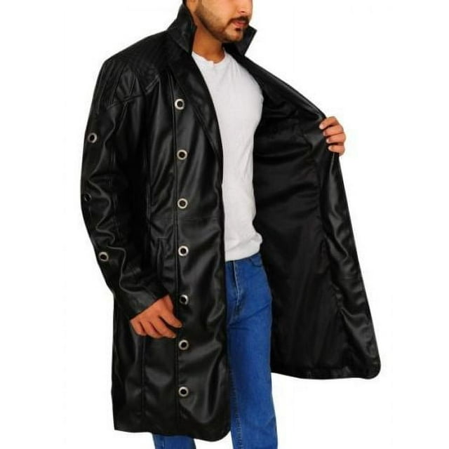 Black Long Leather Coat Mens Long Coat For Winter Long Black Trench Coat Long Black Leather Jacket Black Leather Coat Mens Long Black Jacket size XXXL