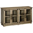 thumbnail image 1 of HOMCOM Farmhouse Buffet Cabinet with Glass Doors, Kitchen Sideboard, Coffee Bar for, Distressed Grey, 1 of 10