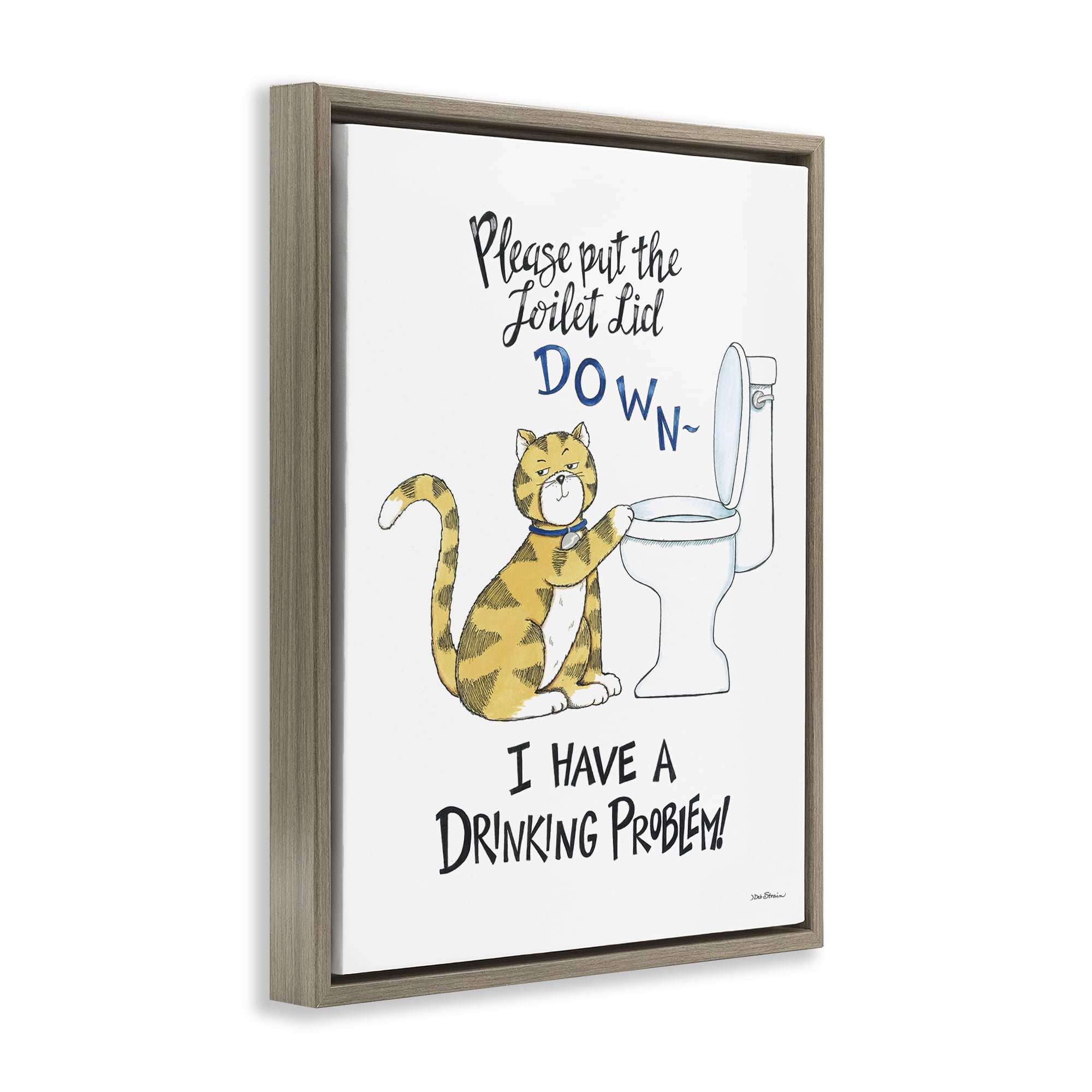 Stupell Industries Funny Cat & Toilet Animals Painting Brown Floater Framed Canvas Art Print Wall Art, 25 x 31