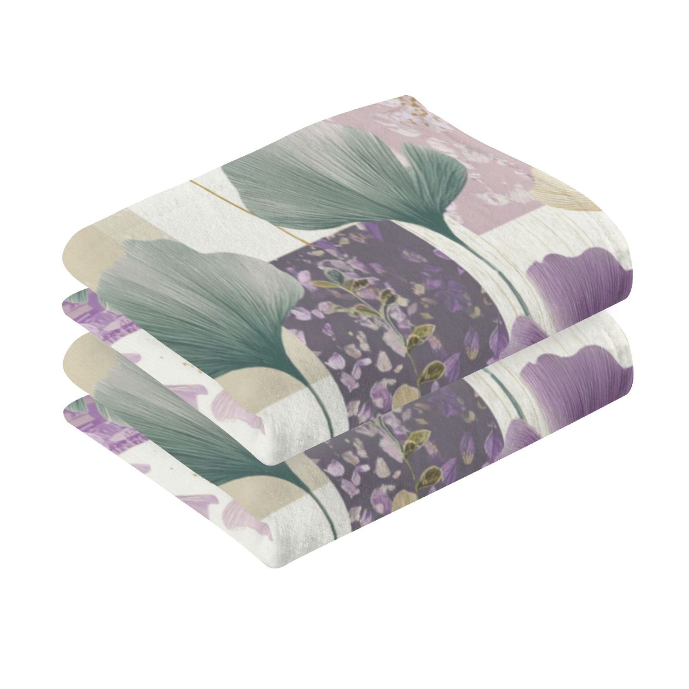 2 Pcs Hand Towels Sets Ginkgo Leaves and Petals Cotton Towel Set Absorbent Face Towel for Bathroom Kitchen Shower Hotel Decor