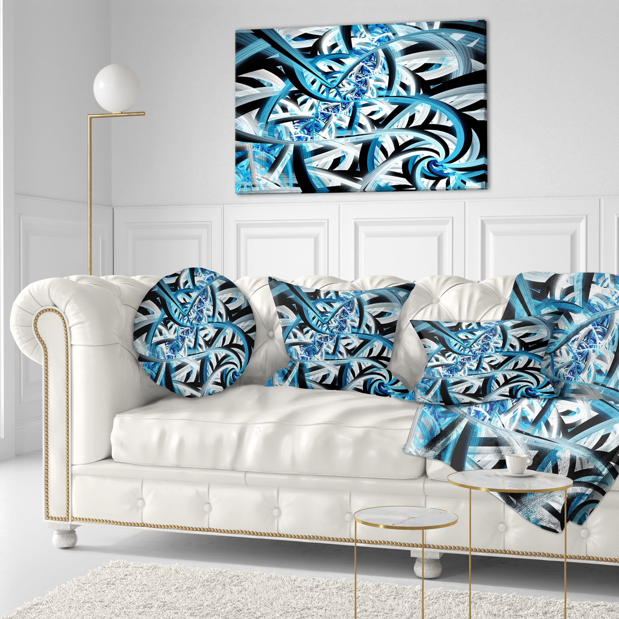 Designart Blue Spiral Fractal Design - Abstract Throw Pillow - 12x20