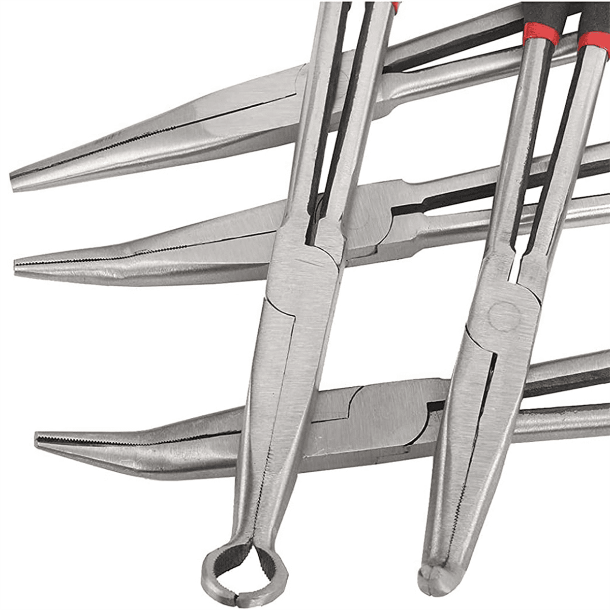 5PCS Long Needle Nose Pliers Set 25/45/90-Degree Angle, Straight,Curved Pliers,O-Shape Clamp Long Nose Pliers