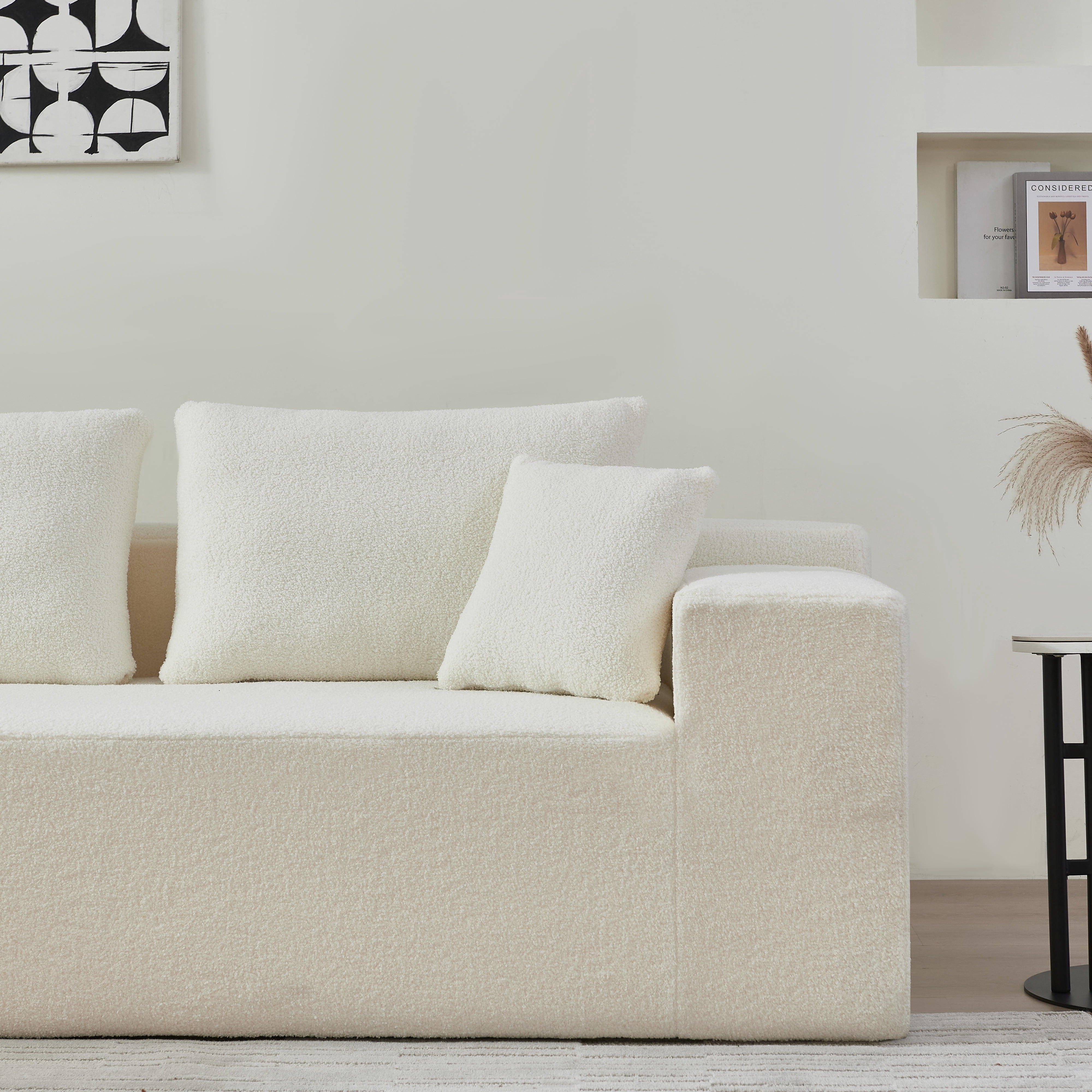 MAYEERTY 104.33" L-Shaped Sponge Modular Sectional Sofa, Modern White Cloud Corner Couch