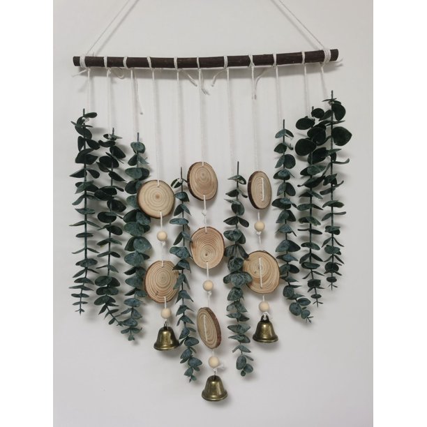 Nvzi Decoración de pared de eucalipto artificial, hojas de vegetación falsa, tallos, plantas colgantes de pared en palo de madera de 15,7 pulgadas,comedor, baño, H
