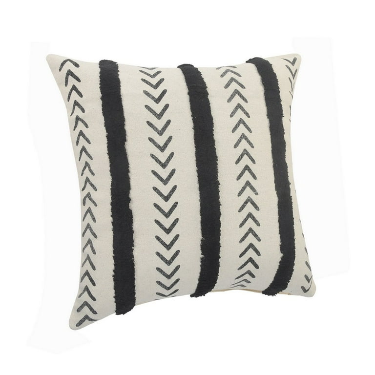 Ox Bay Herringbone Black Cream Chevron Tufted Stripe Cozy Poly