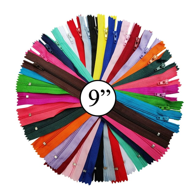 Cremalleras de nailon KGS para manualidades de costura | 20 colores surtidos | 100 cremalleras/paquete (9 pulgadas)