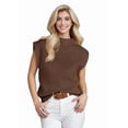 thumbnail image 3 of Women'S Mock Neck Sleeveless Sweater Vest Casual Cap Sleeve Knit Pullover Tank Tops 2025 Spring Summer Clothes Dark Brown XL, 3 of 8