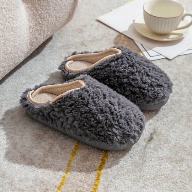 Zapatillas de casa de Color liso para mujer y niña, zapatos peludos, esponjosos, cálidos, japoneses, Invierno