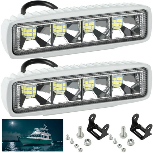 2 PCS Marine LED Lights, IP67 Waterproof LED Boat Light, 120° Flood Light for Pontoon Boats, Deck Dock Light for Night Fishing, 36W DC 10-30V Wiring LED Light with Mounting Bracket