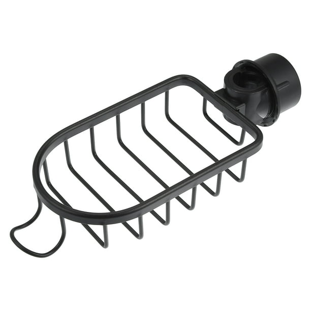 Soporte para esponja para fregadero, soporte para cepillo para cocina, grifos de aluminio, organizador semicircular, negro, 10.83 x 4.25 x 2.64 pulgadas