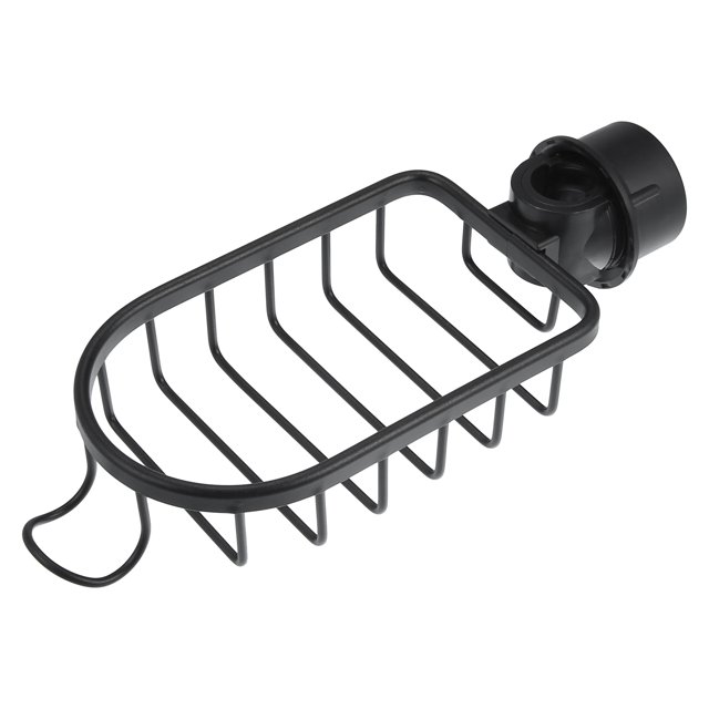 Soporte para esponja para fregadero, soporte para cepillo para cocina, grifos de aluminio, organizador semicircular, negro, 10.83 x 4.25 x 2.64 pulgadas