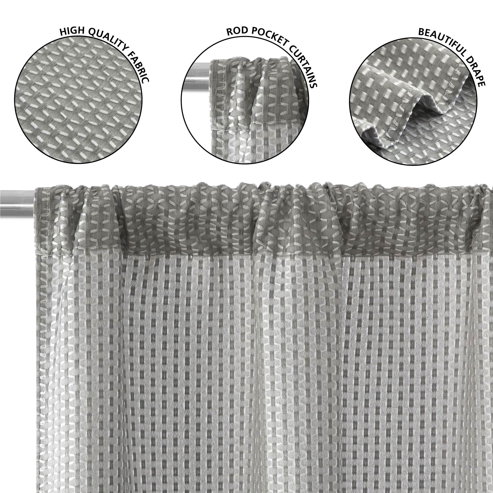 Mainstays 4 Piece Wave Jacquard Curtain Panel Set, Grey, 27.5" W x 63" L