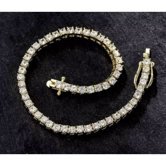 Jewelry Hub 14K Yellow Gold Plated Round Cut Simulated Diamond Tennis Bracelet for Women