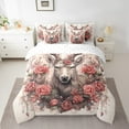 thumbnail image 2 of Elk Deer Bed in a Bag Queen Comforter Set 7 Piece,Vintage Rose Flowers Bedding Sets Gothic Reindeer Bed Set,Rustic Wild Animal Farmhouse Sheet Set with Comforter, 2 of 6