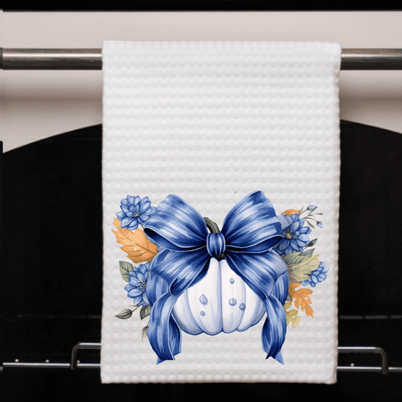 Fall Blue Pumpkin Dish Towel Kitchen Decor 16x24