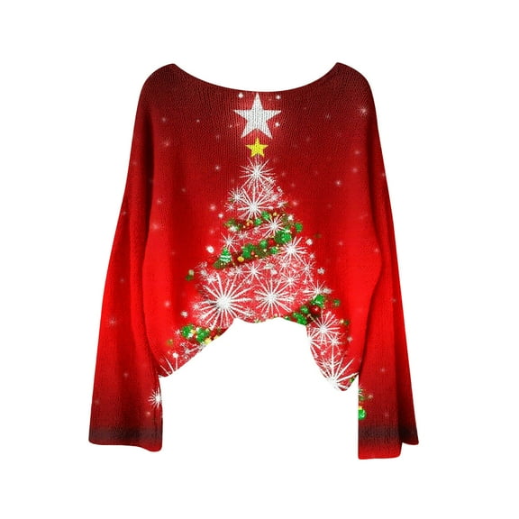 yardsong Christmas Xmas Trees Ugly Sweater for Women - Boat Neck Imitation Pullover Long Sleeve Graphic Holiday Tops Red,S