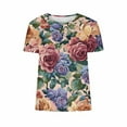 thumbnail image 4 of Women's Floral Print T-shirts Plus Size Summer Graphic Basic Tees Short Sleeve Tunic Tops Loose Fit (M, Multicolor), 4 of 5