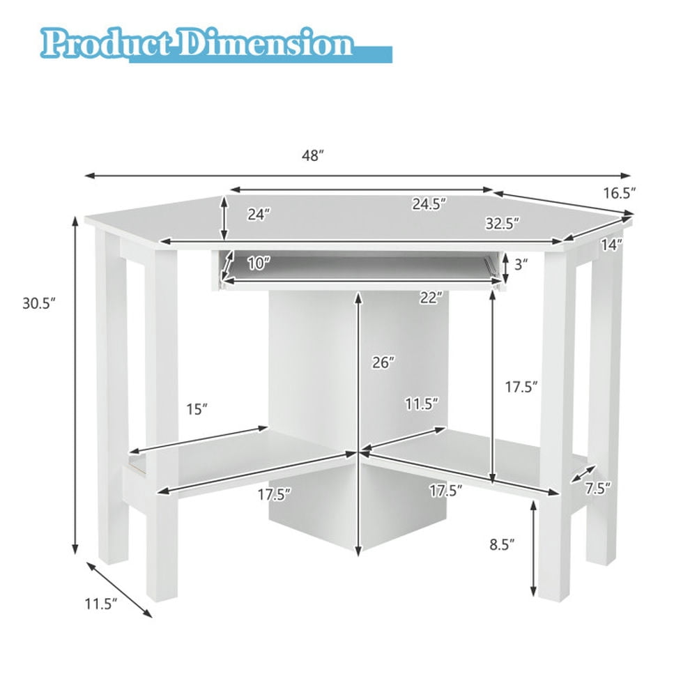 Demi Bonn Wooden Computer Corner Desk with Drawer for Home Office Sturdy Writing Workstation, White