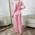 thumbnail image 3 of sdhkgrrt Women's 2 Piece Pajama Set Round Neck Long Sleeve Pullover Wide Leg Pants Fall Winter Casual Tracksuit Soft Stretchy Comfy Matching Lounge Outfit, Pink XL, 3 of 6
