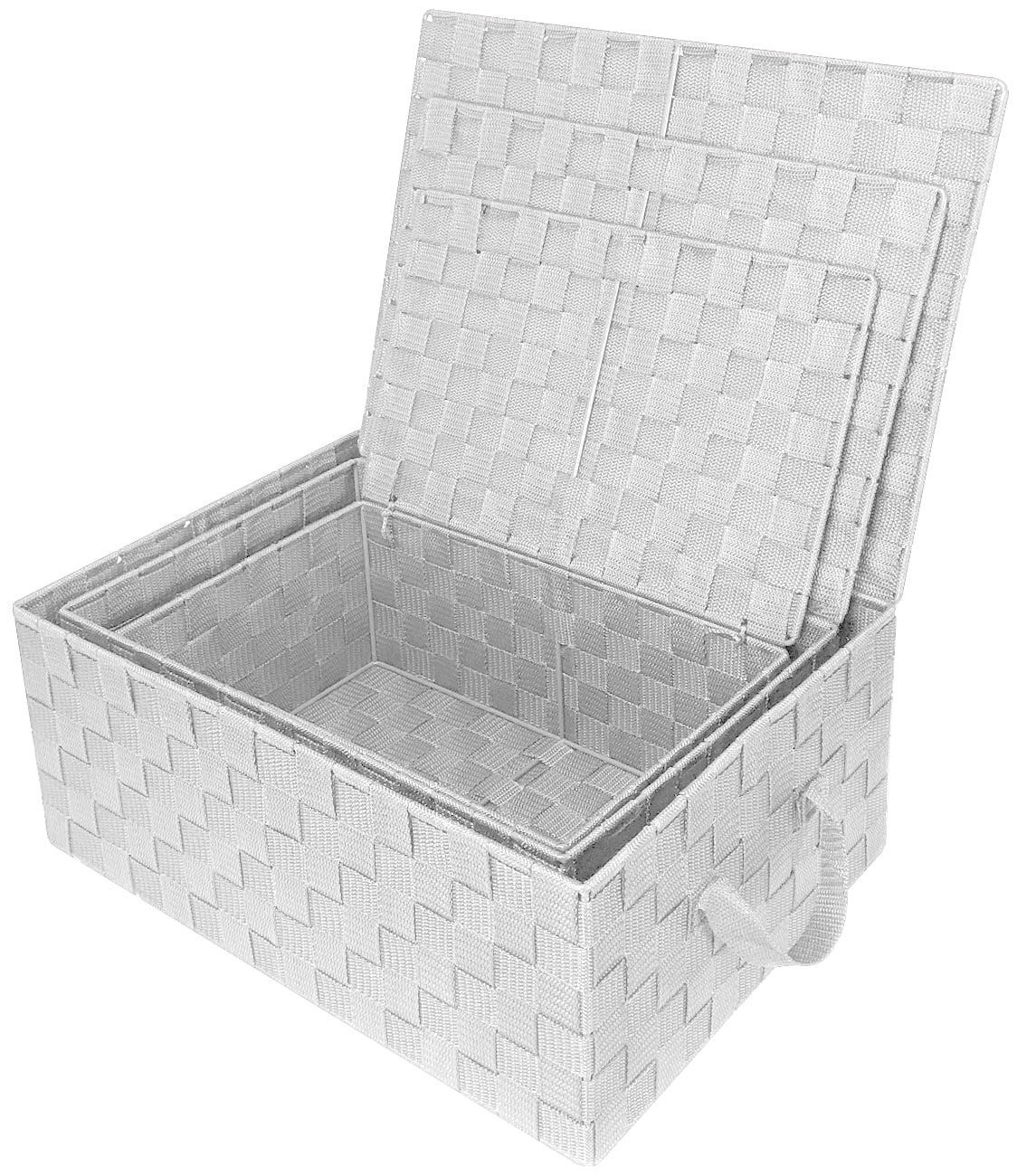 ARPAN White Paper Rope Storage Basket Box With Lid & Removable Inner Cloth Set of 2 Small 