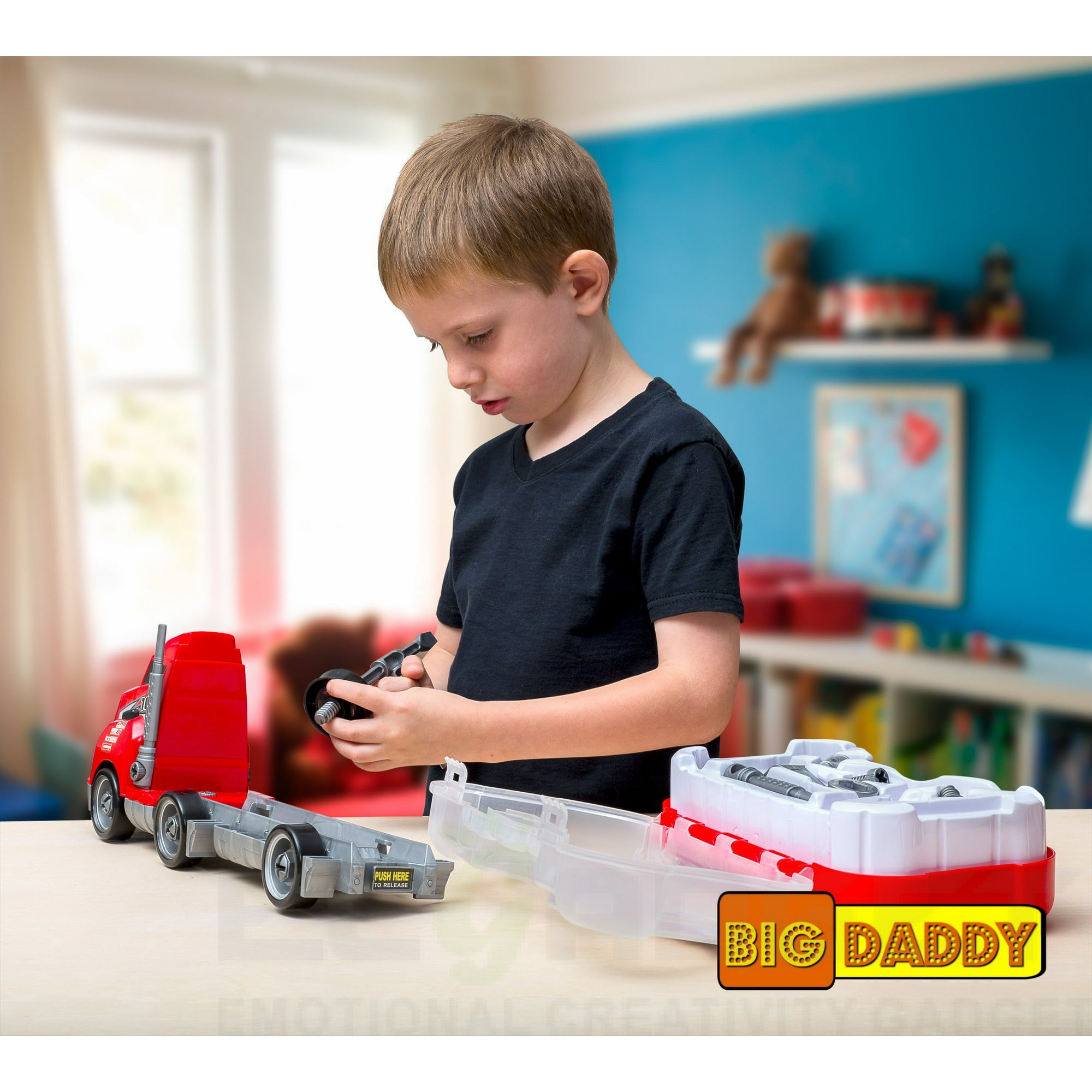 Toy Truck Tool Truck Big Daddy Big Rig Tool Master - Transport Toy Truck Carrier With Tools To Take Apart, Construct & Build. Get Your Child This Educational Truck