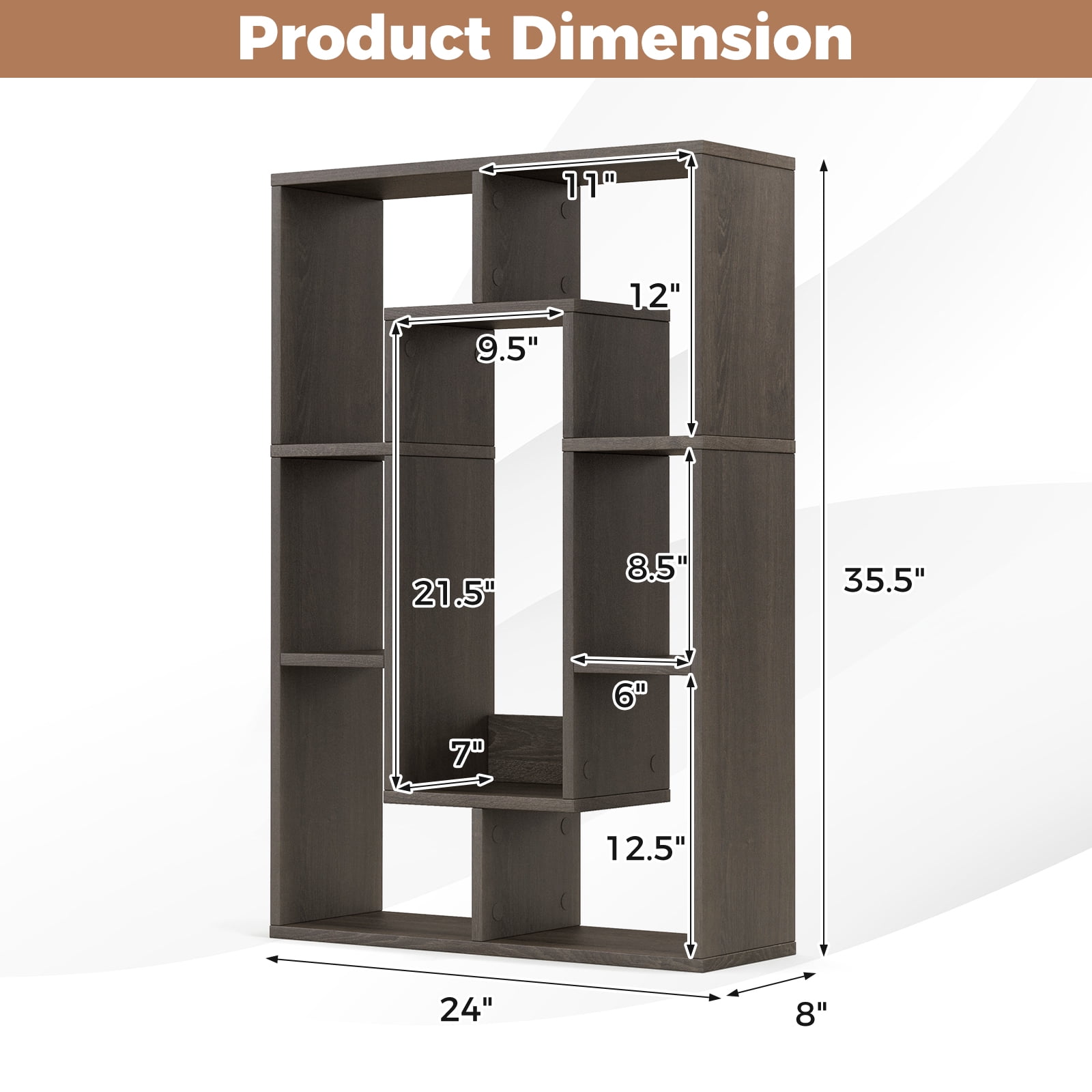 Giantex Wood Geometric Bookshelf, Freestanding Open Bookcase w/7 Cubes, Storage Display Rack for Home Office, Gray