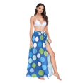thumbnail image 2 of FORMRS Womens Long Sarong Beach Wrap Semi-Sheer Bikini Skirt Bathing Swimsuit Cover Up, Blue Dots, 2 of 7