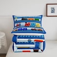 thumbnail image 4 of Cartoon Train Comforter Set Full Size,City Road Train Tracks Quilt Set Colorful Transport Vehicles Bedding Set,Fashion Navy Geometric Stripes Duvet Insert, 4 of 6
