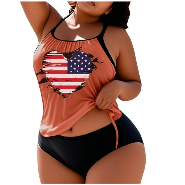 Floleo Women Plus Size Swimsuit Loose Adjustable Drawstring Bikini Removable Padded Top No Underwire Beach Pool Cover(Orange,L)