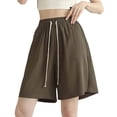 thumbnail image 2 of Knee Length Shorts for Women Summer Casual Chiffon Lightweight Elastic High Waist Wide Leg A Line Flowy Shorts, 2 of 3