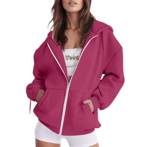 EDFBUYKRS Female Long Sleeve Hoodie Womens Casual Long Sleeve Zipper Hooded Coat with Pocket Soft Lined Sweatshirt Outerwear for Everyday Comfort and Style L
