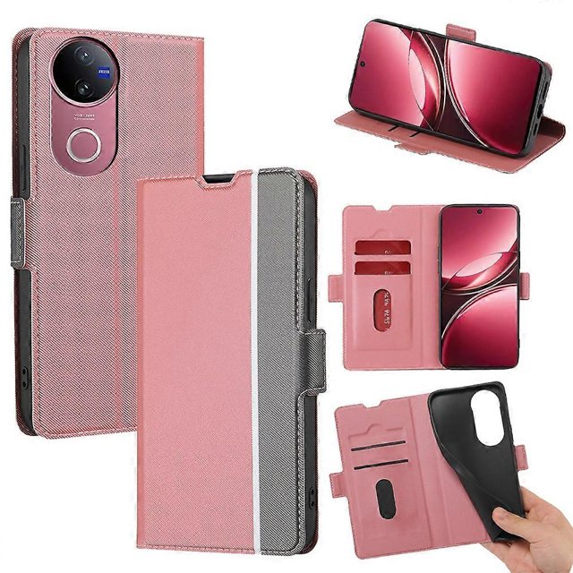 For vivo V50 5G Case Card Holder Twill Texture Leather Phone Cover - Black