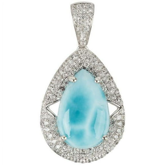 925 Sterling Silver Larimar,White Natural Zircon Pendant