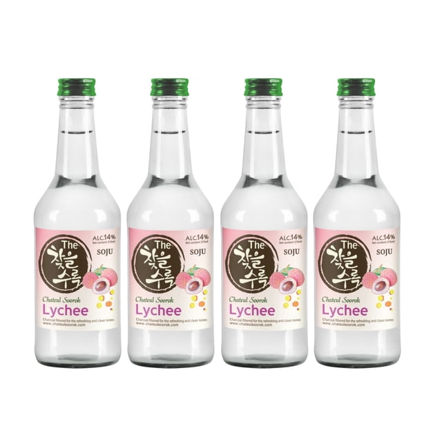 Un Pack de 4 Botellas de Soju Chateulsurok Licor de Manzana Sabor Lichee