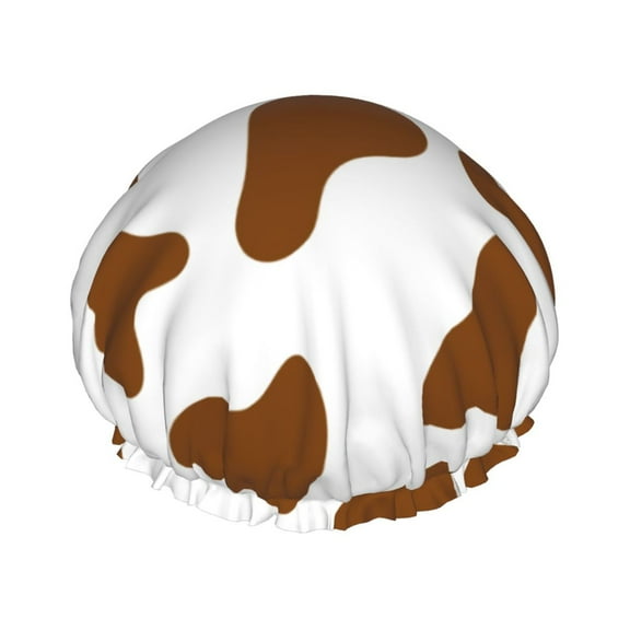 YFYANG Women's Double Waterproof Shower Cap, Brown Cow Texture Pattern Reusable Hair Cap for All Hair Styles and Head Sizes