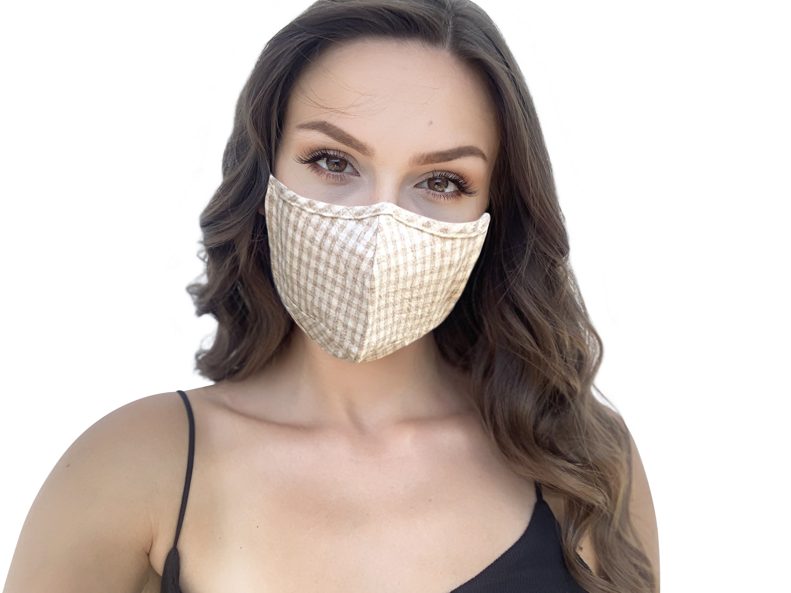 Hooray Khaki Plaid Check Pattern Women's Reusable Fashion Cloth Face