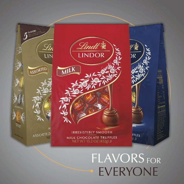 Lindt Lindor Milk Assorted Chocolate Candy Truffles, 15.2 oz, Bag