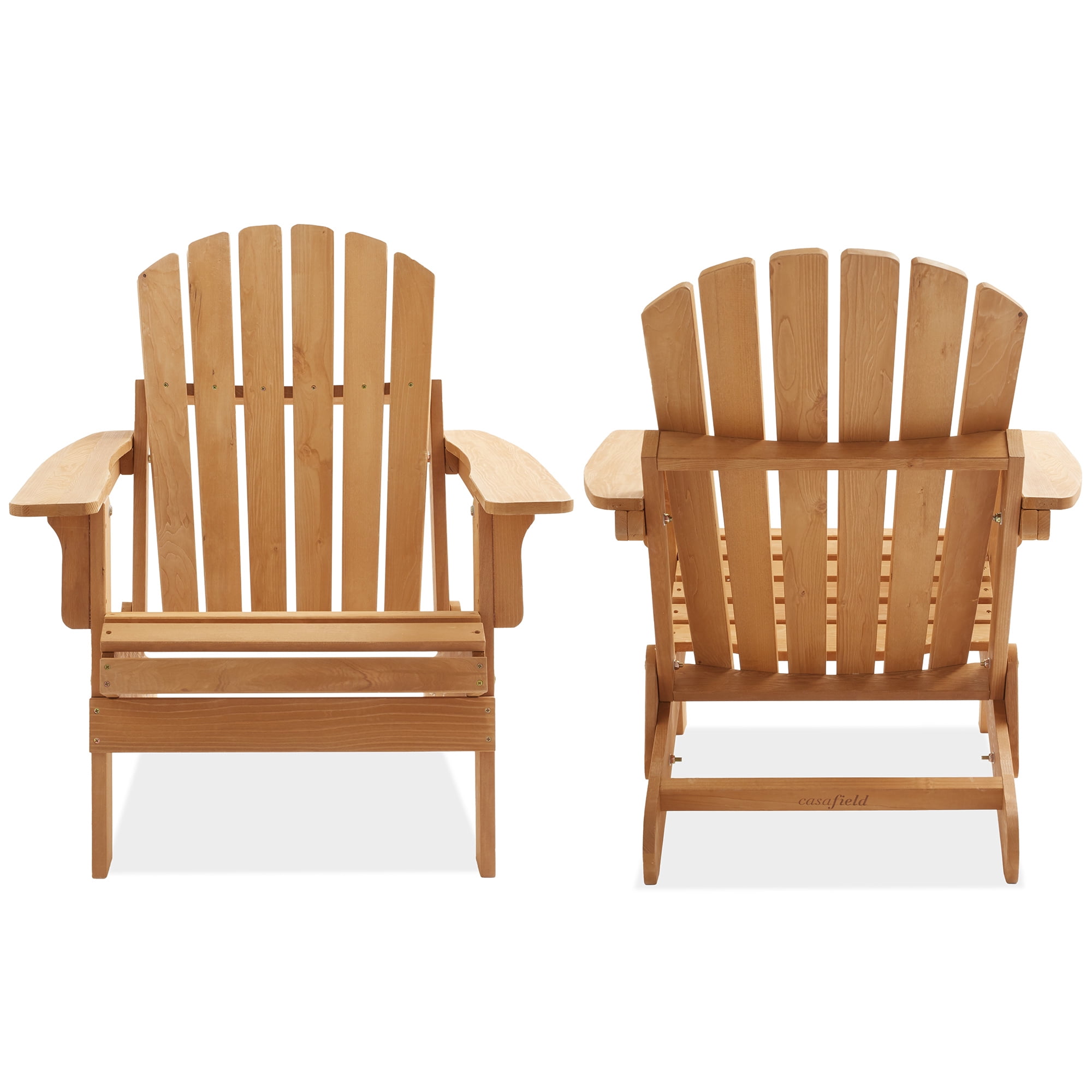 Oversized Folding Adirondack Chair, Set of 2 Cedar Wood Outdoor Fire Pit Lounge Chairs for Patio, Deck, Lawn, Garden, Partially Pre-Assembled - Natural