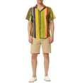 thumbnail image 2 of MODA NOVA Big & Tall Men's Vertical Striped Shirt Short Sleeve Hawaiian Shirt Yellow Green 2XLT, 2 of 5