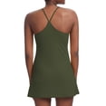 thumbnail image 2 of KUACUA Women's Sleeveless Workout Dress, Built-in Bra & Shorts with Pockets, Athletic Dress for Golf Sportwear Tennis Dress Army Green, 2 of 5