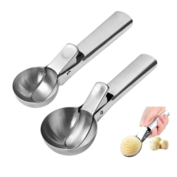 2 Pcs Ice Cream Scoop,Stainless Steel,Large/2oz,Dishwasher Safe, for Fruit Scoop, Sundaes, Sorbet, Icecream (Silver)
