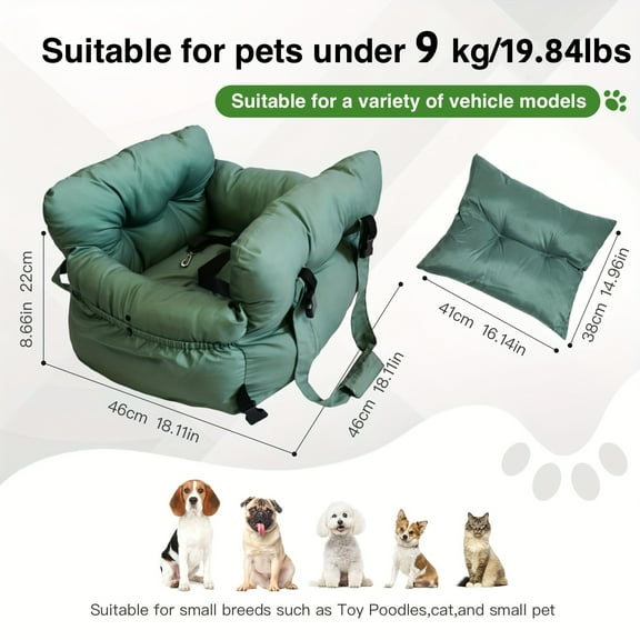 Portable Pet Car Seat - Adjustable Safety Harness for Dogs/Cats - Handheld & Shoulder Strap - Fits Front/Back Seat (4 Colors)