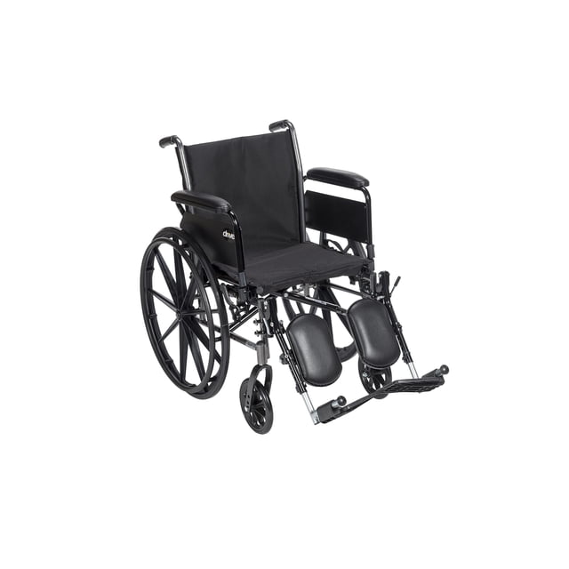 Silla de ruedas plegable ligera Drive Medical K318DFA-ELR Cruiser III con respaldo abatible, brazos completos desmontables y reposapiernas elevable (negra, 45 cm, 17 kg)