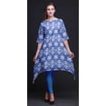 thumbnail image 3 of Bimba Blue Bandhani Tie-Dye Women Kurtas Ethnic Printed Asymmetric Summer Wear Tops For Women Large, 3 of 6