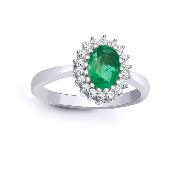 9ct White Gold Jewelco London Diamond Emerald Classic Royal Cluster Ring 11mm
